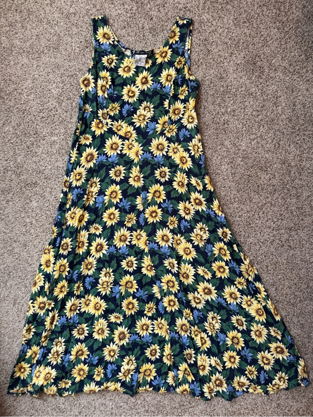 Vintage 90s All That Jazz Yellow Sunflower Print Top with Green Leaves